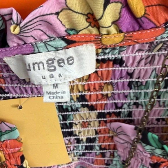 Umgee Multi-Color Floral Smocked Ruffle Sleeve Blouse - Picture 2 of 2